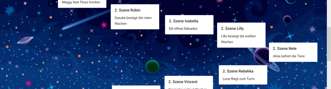Theaterstücke von Mülheimer Kindern Padlet screenshot mit Szenenverzeichnis