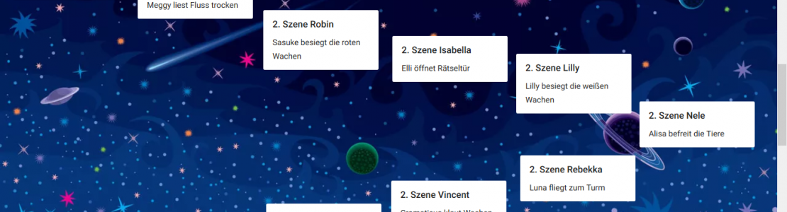 Padlet screenshot mit Szenenverzeichnis